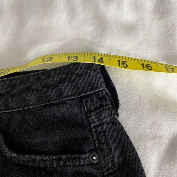 We The Free Womens Denim Mini Skirt Black Aline Distressed Button Fly Pockets-26 - Picture 4 of 7